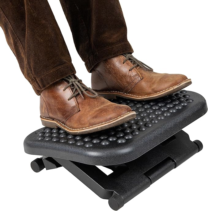 Mind Reader Foot Rest, Under Desk at Work, Ergonomic, Height Adjustable, Office, Plastic, 17"L x 13"W x 6.25"H, Black