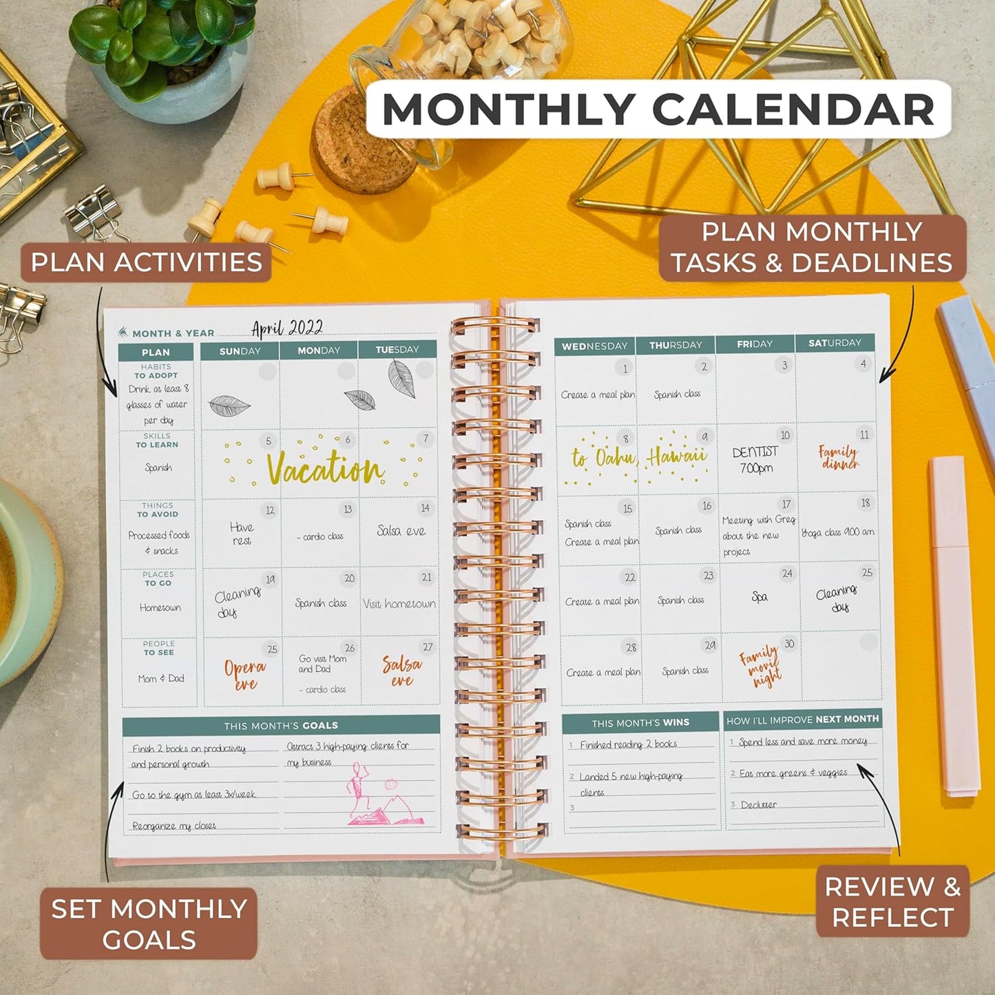 Clever Fox Planner 2nd Edition Spiral – Colorful Weekly & Monthly Goal Planner, Time Management & Productivity Organizer, Undated (Rose Gold)