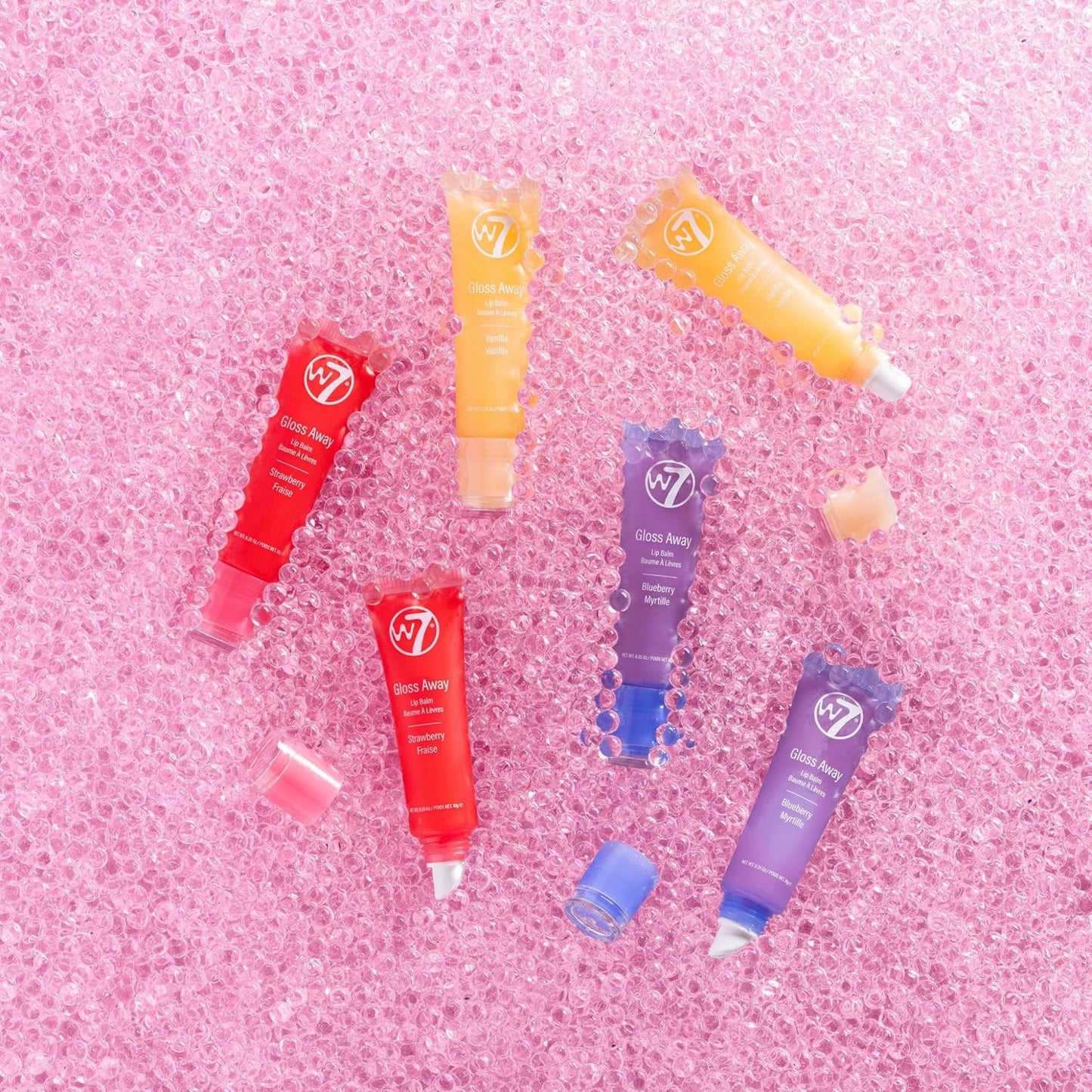 W7 Gloss Away Lip Balm Trio - 3 Piece Set - Nourishing Lips Balms With Shea Butter - Blueberry, Vanilla, Strawberry