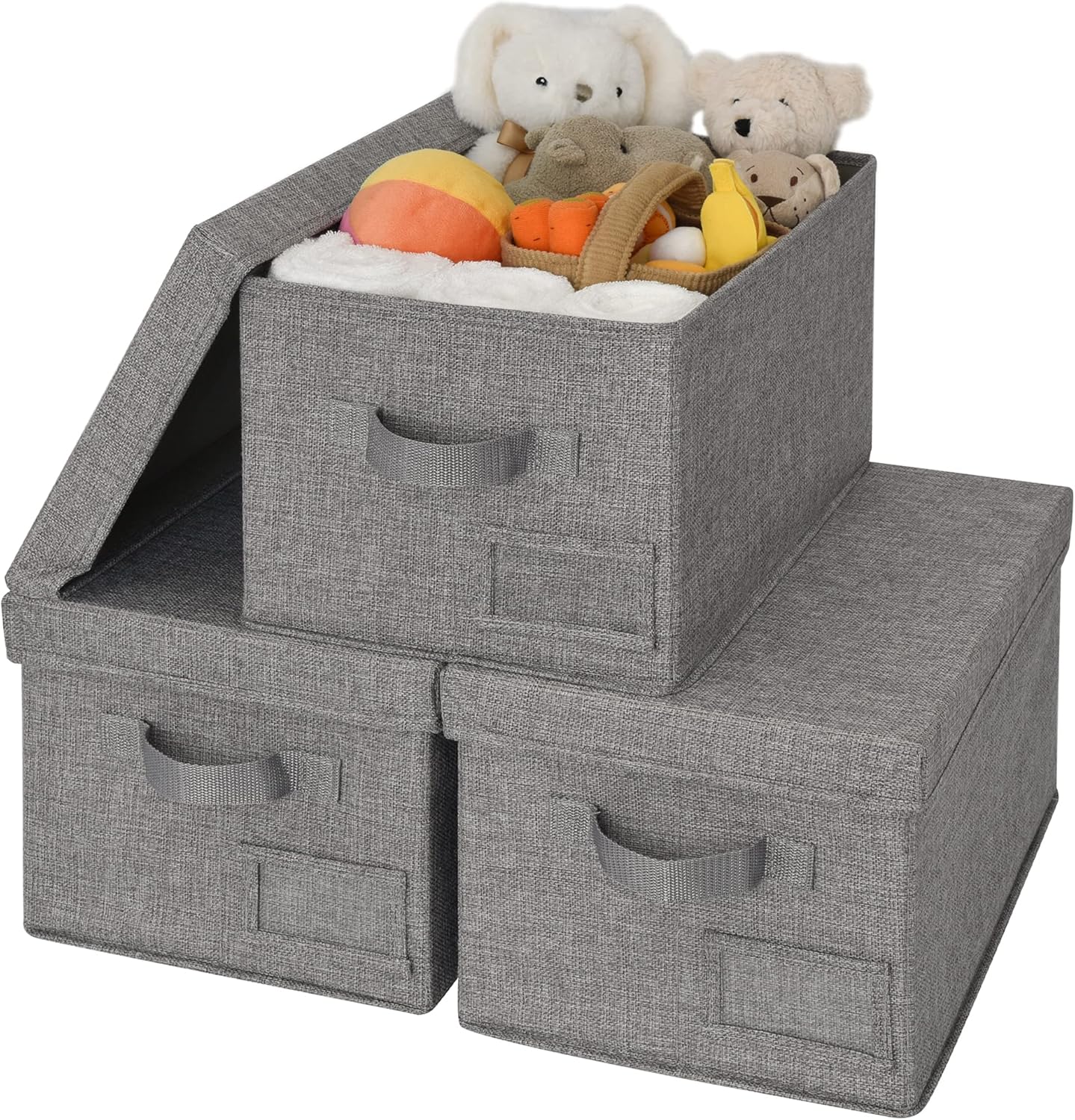 GRANNY SAYS Fabric Bins with Lids, Storage Baskets for Closet Organization, Decorative Storage Containers with Label Holder, Shelf Bins for Organizing Clothes, Dark Gray, 3-Pack
