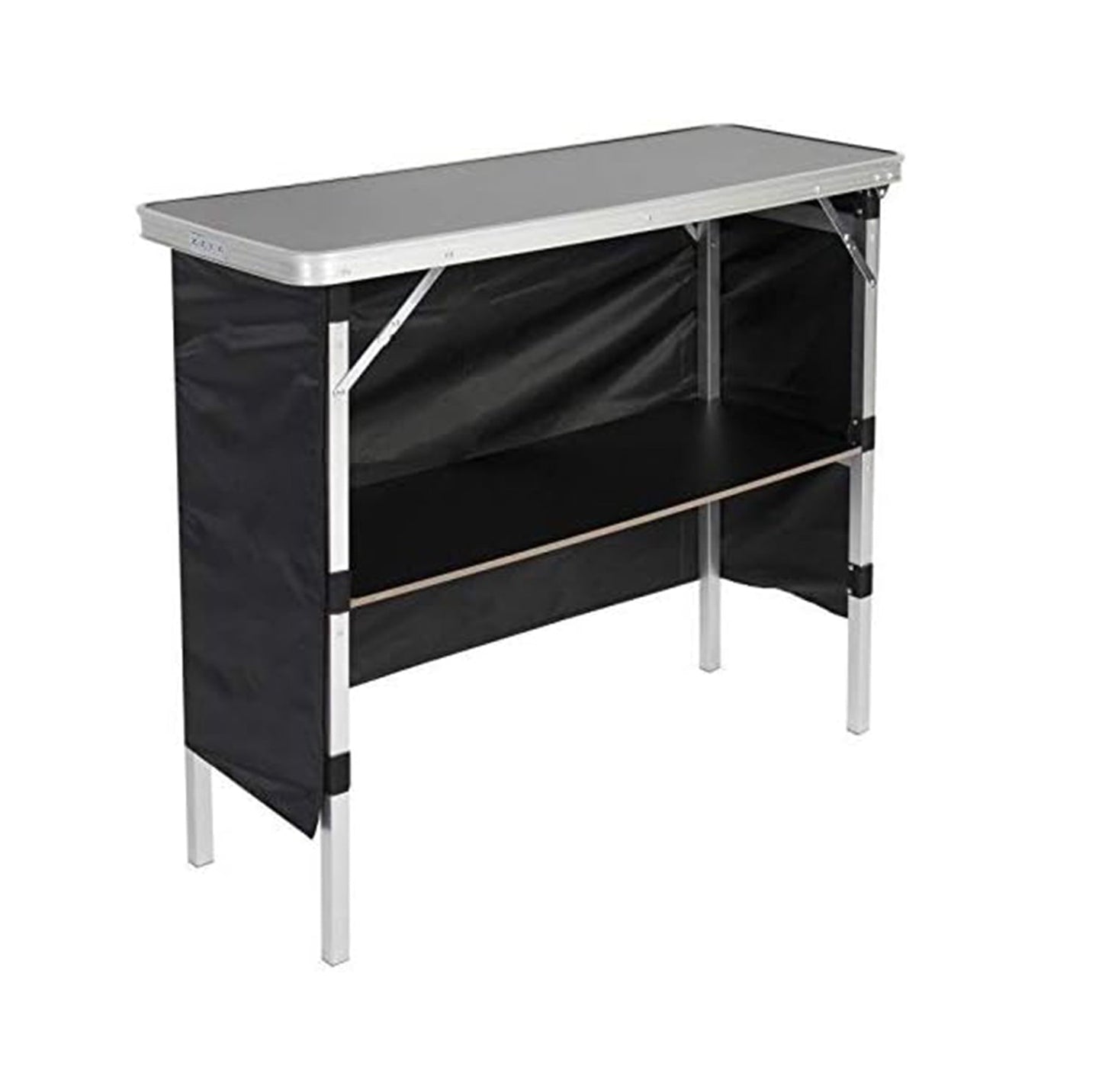 Portable Pop-Up Bar Table with Carrying Case, Storage Shelf and Removable Skirt for Indoor, Lawn, Party, Picnic, Weight Capacity 110 lbs