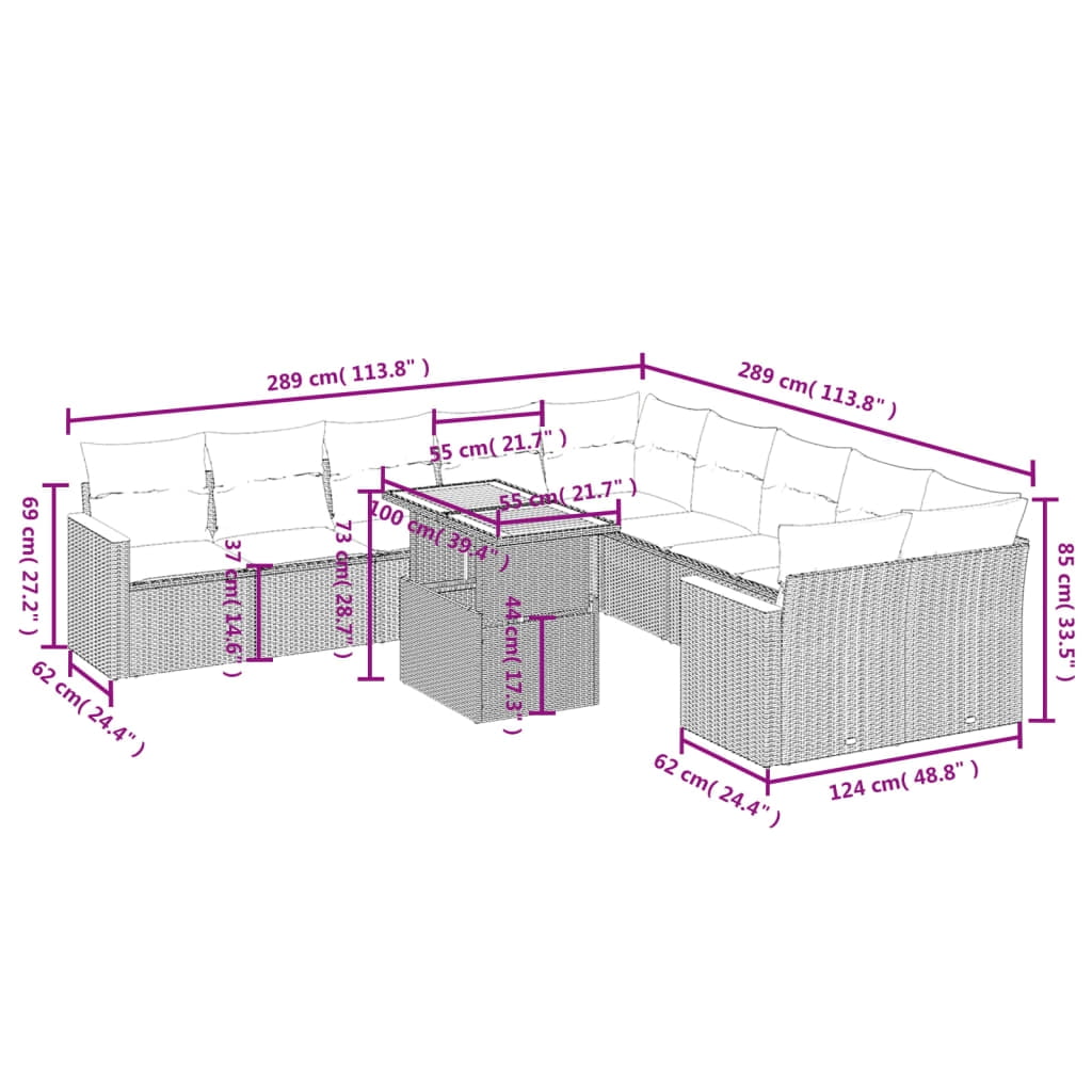 vidaXL Garden Sofa Set Grey