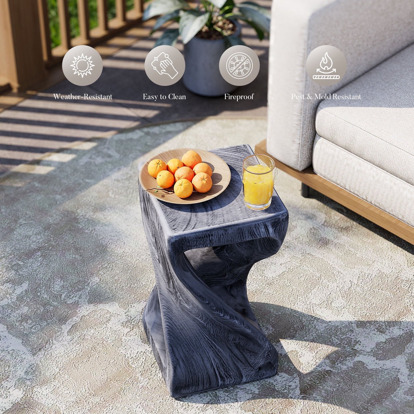 COSIEST Concrete Modern Side Table – 20 lbs End Table/Accent Table with Artistic Twist Design