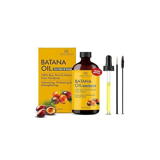 Botanic Hearth Dr Sebi Batana Oil for Hair Growth & Scalp Treatment - Lightweight (2 fl oz Glass Bottle) | 100% Pure, Unrefined from Honduras Strengthens Adds Volume
