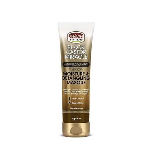 African Pride Black Castor Miracle Take Down Moisture & Detangling Masque - Hydrates, Restores Dry Hair, Contains Oil Coconut Water, Conditions, Removes Build-Up, Prevent Breakage, 8 oz