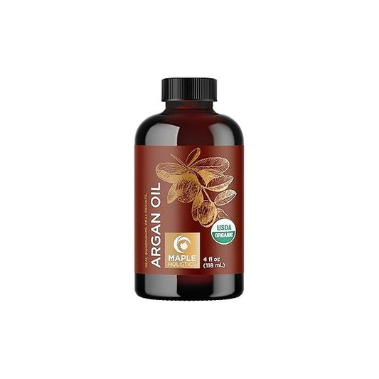 Certified Organic Argan Oil for Hair Skin & Nails - 100% Pure Moroccan Cold Pressed and Unrefined Fast Absorbing Body Face Moisturizer plus Beauty DIYs (4 Fl Oz)