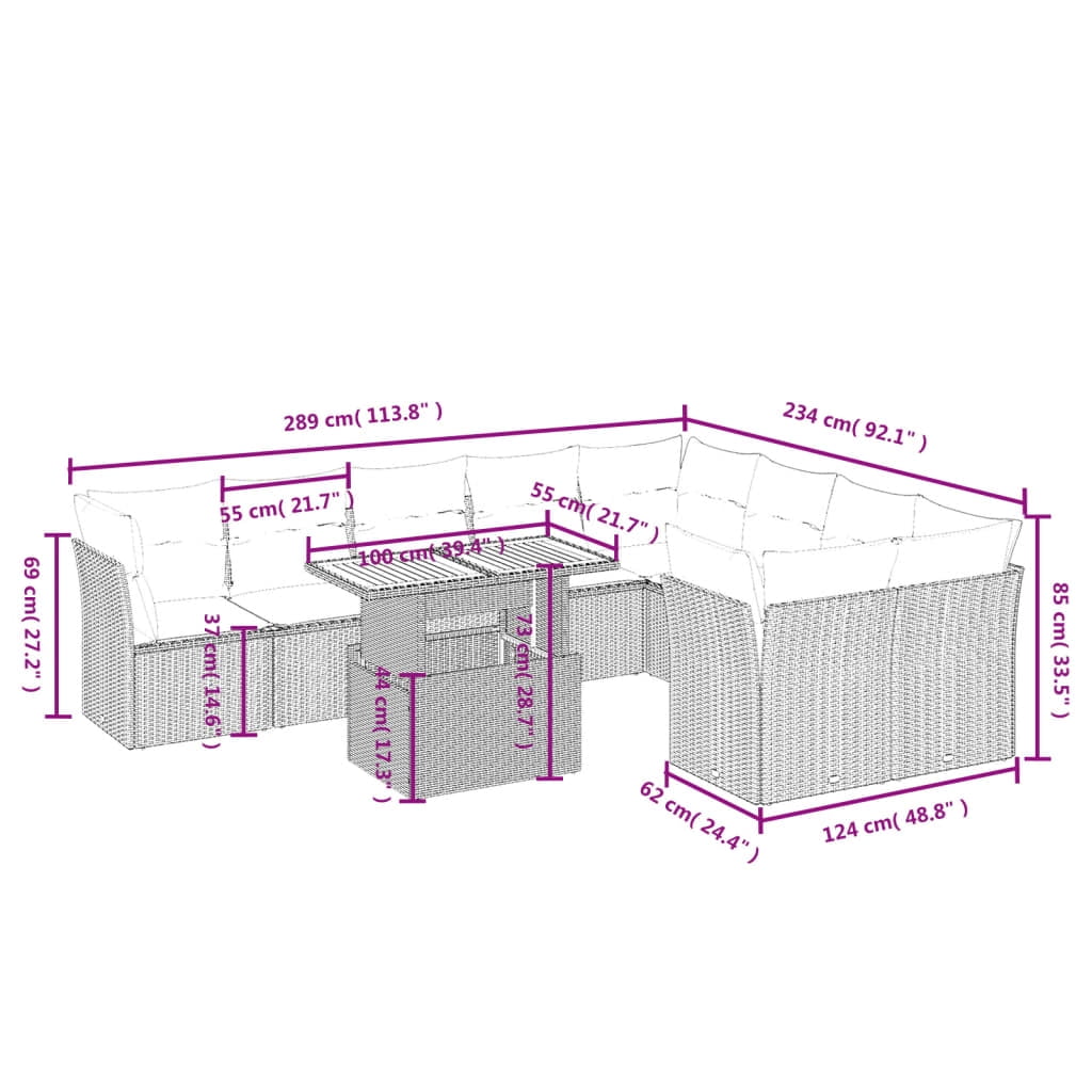 vidaXL Garden Sofa Set Grey PE Rattan Large Modular Garden Sofa Set